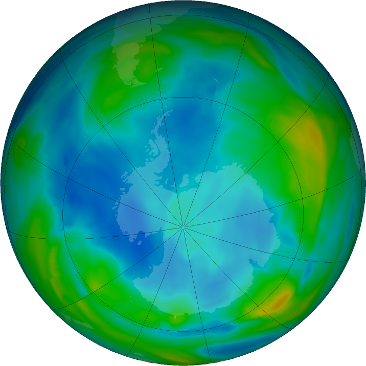 Antarctic ozone map for 10 July 2020